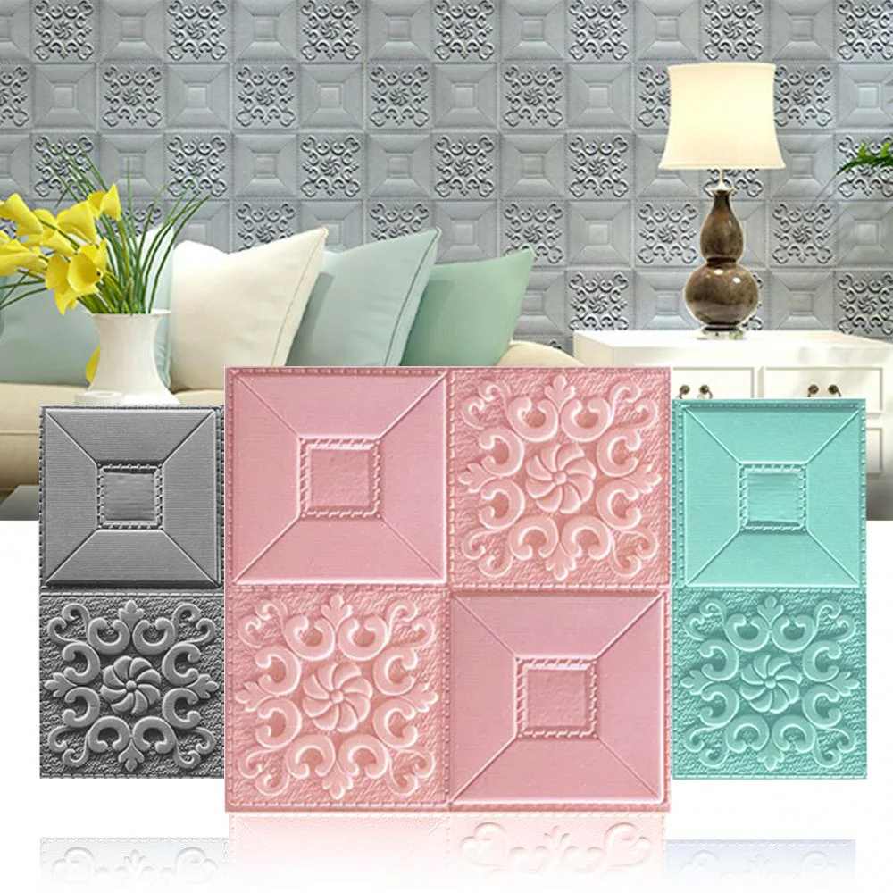 10pcs 3D Tile Brick Wall Sticker Waterproof Self-adhesive Foam Panel DIY Wallpaper TV Background Ceiling Bedroom Home Decoration