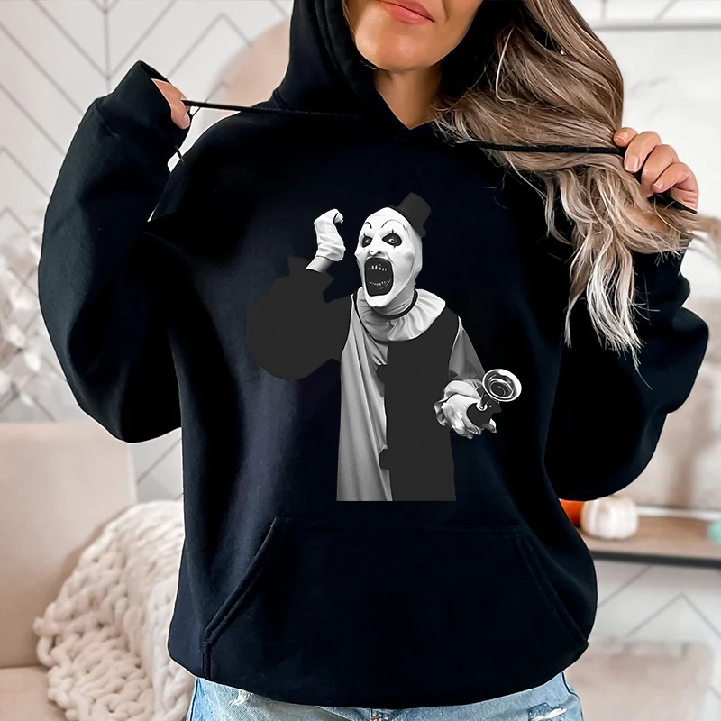 Terrifier art the clown horror Halloween stampato felpa con cappuccio autunno e inverno da donna più maglione in pile sciolto top