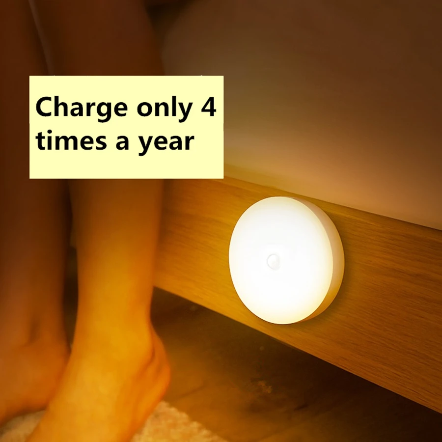 

White/Warm Light Magnetic Night Light with Motion Sensor, 3-6M Detection, Rechargeable Dimmable LED Lamp for Bedroom Closet