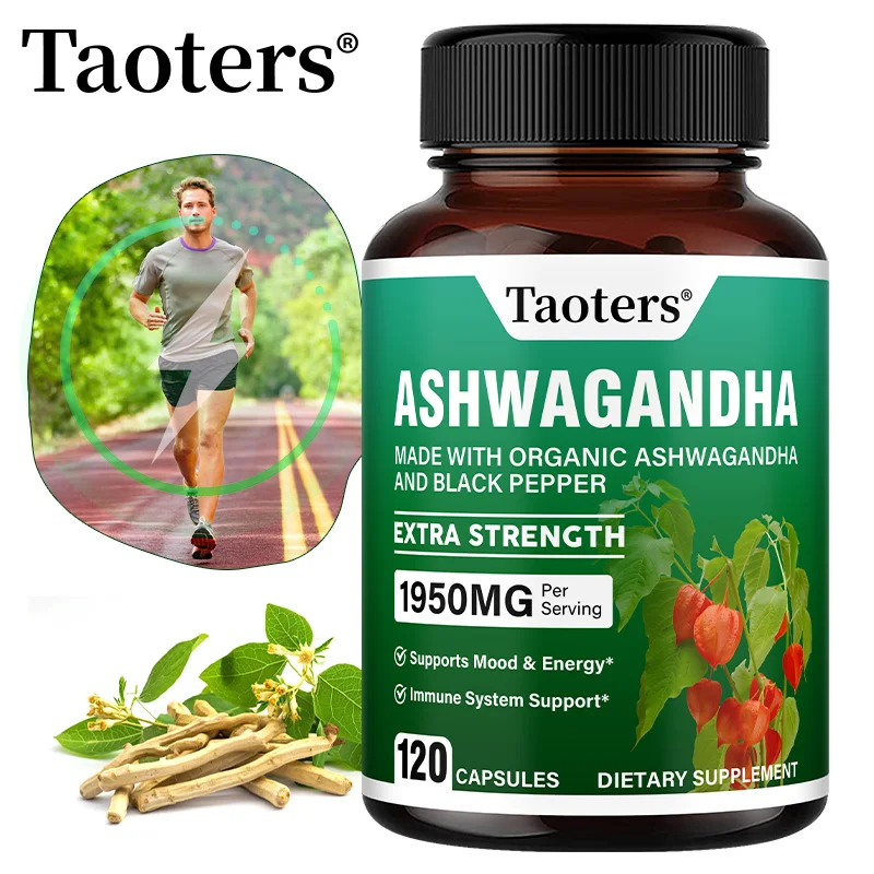

Organic Ashwagandha Capsules 1950mg with Black Pepper - Stress, Sleep, Brain, Energy, Immune Health & Mood Support, Antioxidant