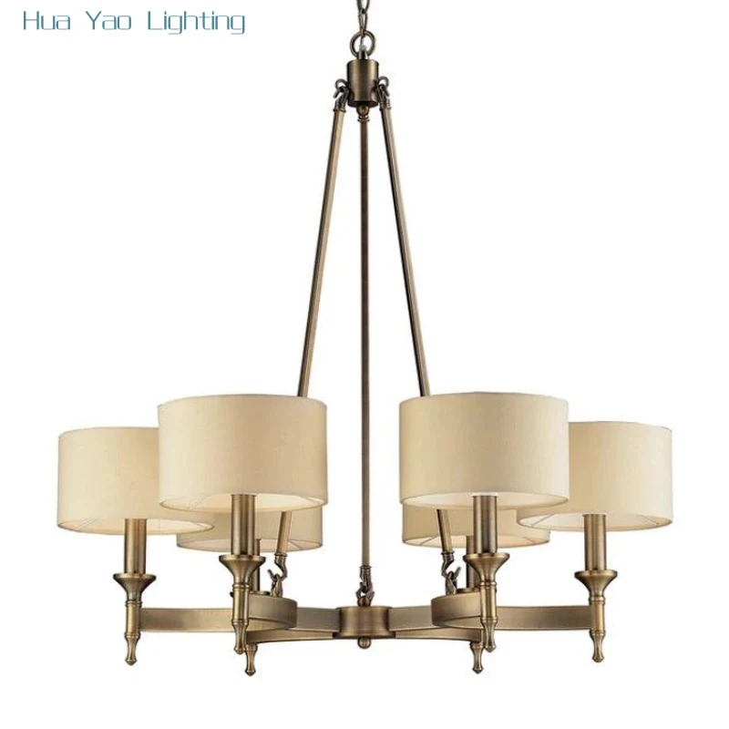 Rural Modern Style All Copper Cloth Cover Pendant Lamp Living Room Bedroom Study Design Simple and Atmospheric Lighting Fixtures