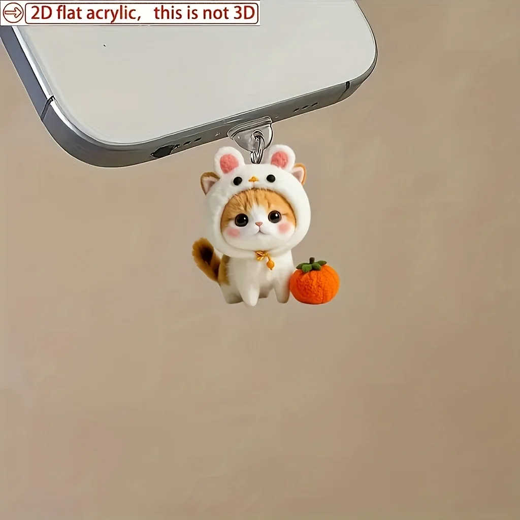 Plugue de poeira de telefone em forma de coelho e gato, pingente de plugue de poeira de telefone acrílico, adequado para iPhone 17, protege a interface do telefone e adiciona personalidade, protetor de interface à prova de poeira, também pode ser usado como decoração de telefone pequeno
