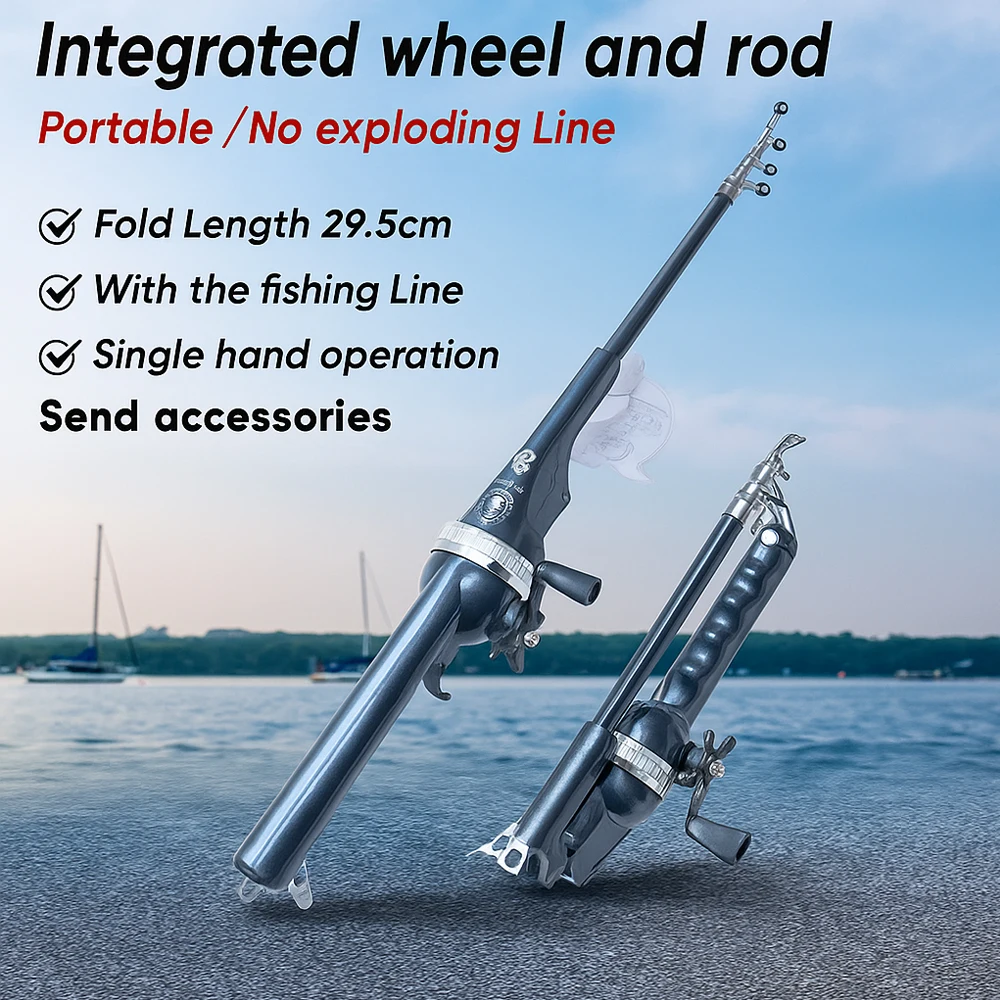 

Portable Telescopic Fishing Rod with Reel – Compact 29.5cm Folded Length One-Hand Use Mini Travel Gear For Outdoor Fishing