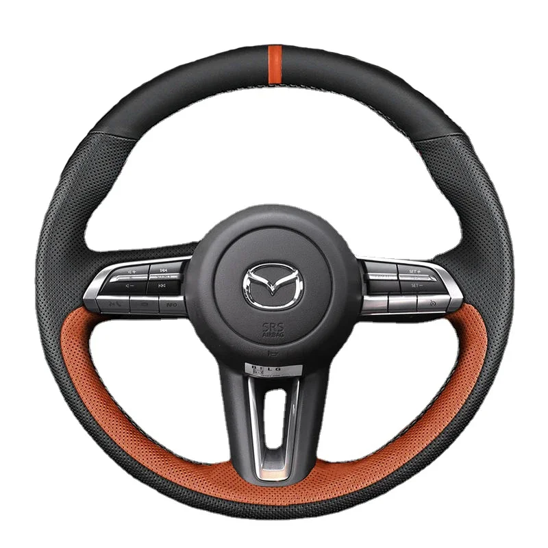 

Customized Hand Sewing Braid Car Steering Wheel Cover for Mazda 6 CX5 2017-2023 CX8 CX30 O-type Genuine Leather Car Accessories