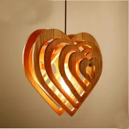 Heart-shaped wood pendant lights romantic light for room Modern wood Water Drop shaded hanging light restaurant decoration