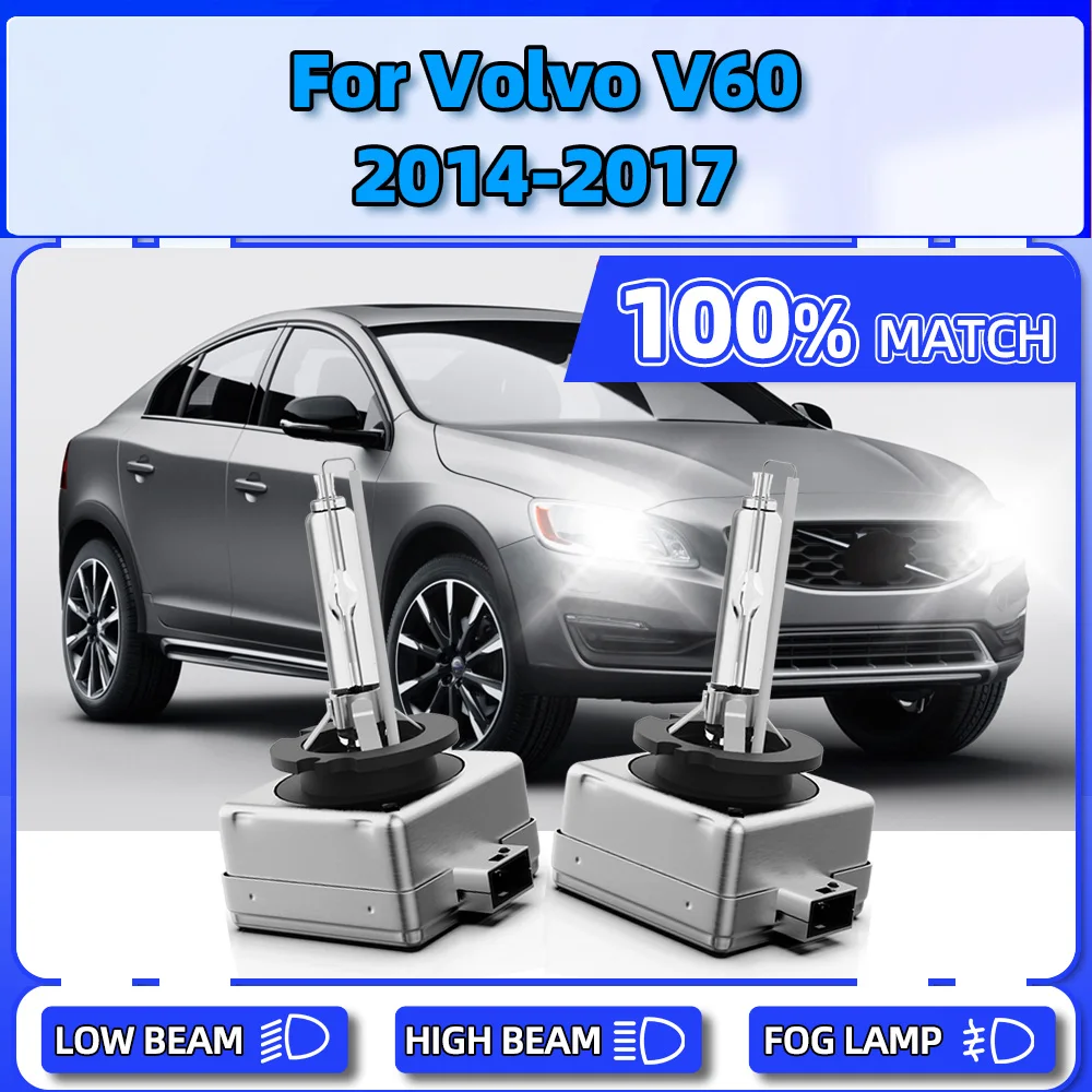 2PCS Xenon Headlight 20000LM Super Bright Auto Xenon Lights 6000K D3S Plug And Play Car Lamps For Volvo V60 2014 2015 2016 2017