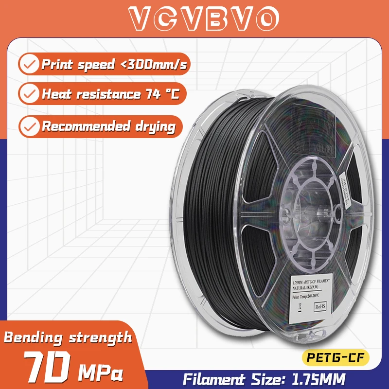 3D Printer Filament PETG-CF Size 1.75mm 3D Printed Wire Neatly Wound Filament Vacuum Packing