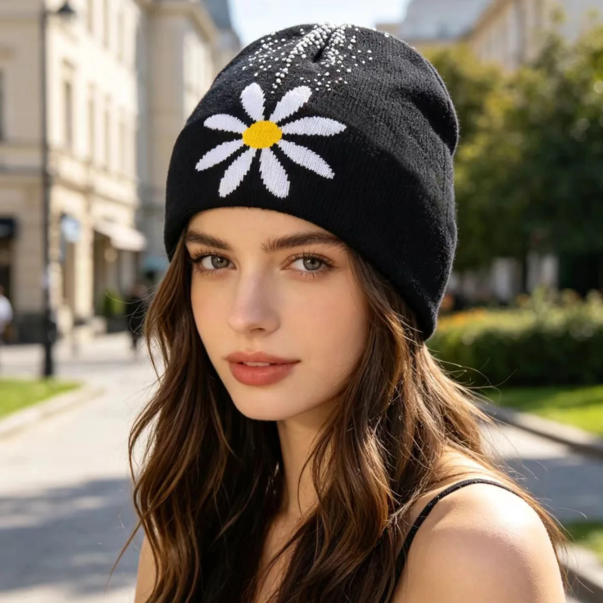 Daisy Patterned Knitted Hat for Daily Outings Beach Vacations Campus Commuting And Sports Fitness