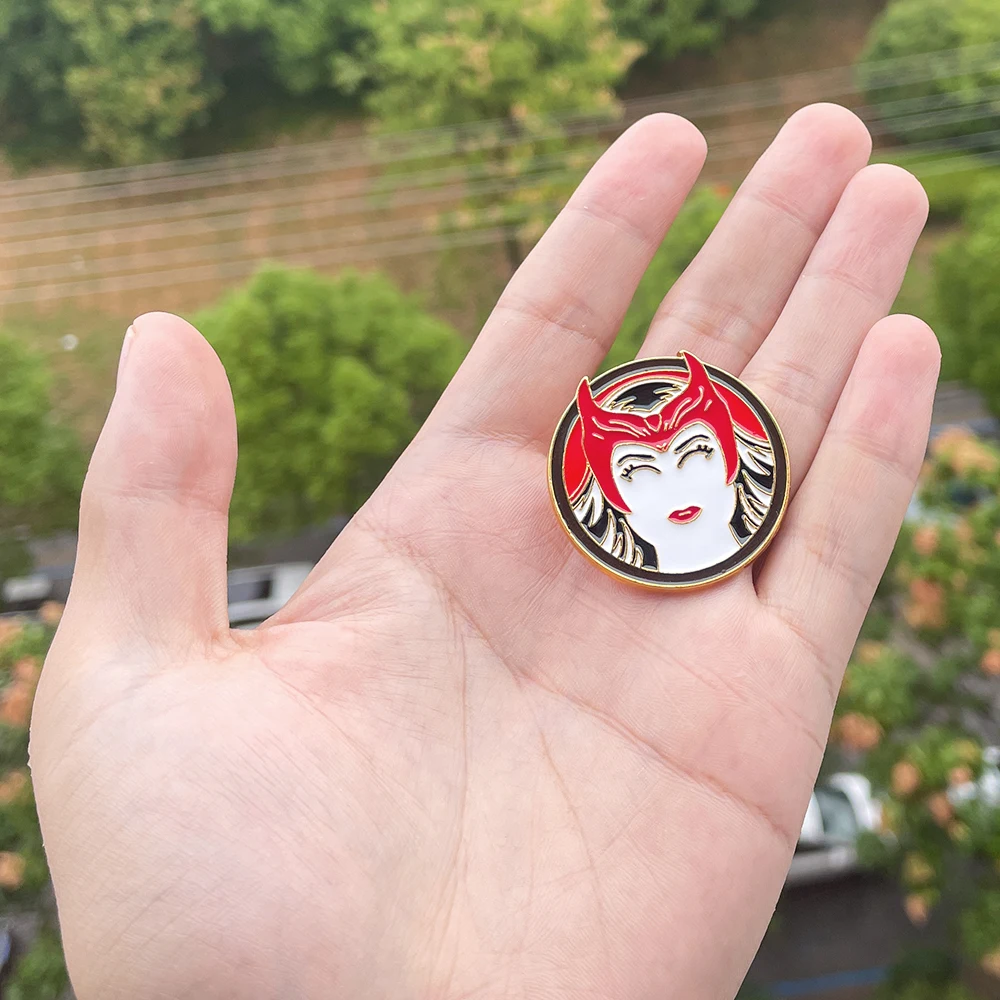 Red Wanda Pins Scarlet Movie Witch Enamel Brooch Cosplay Prop Alloy Maximoff Figure Pin For Backpack Clothes Accessories Gifts