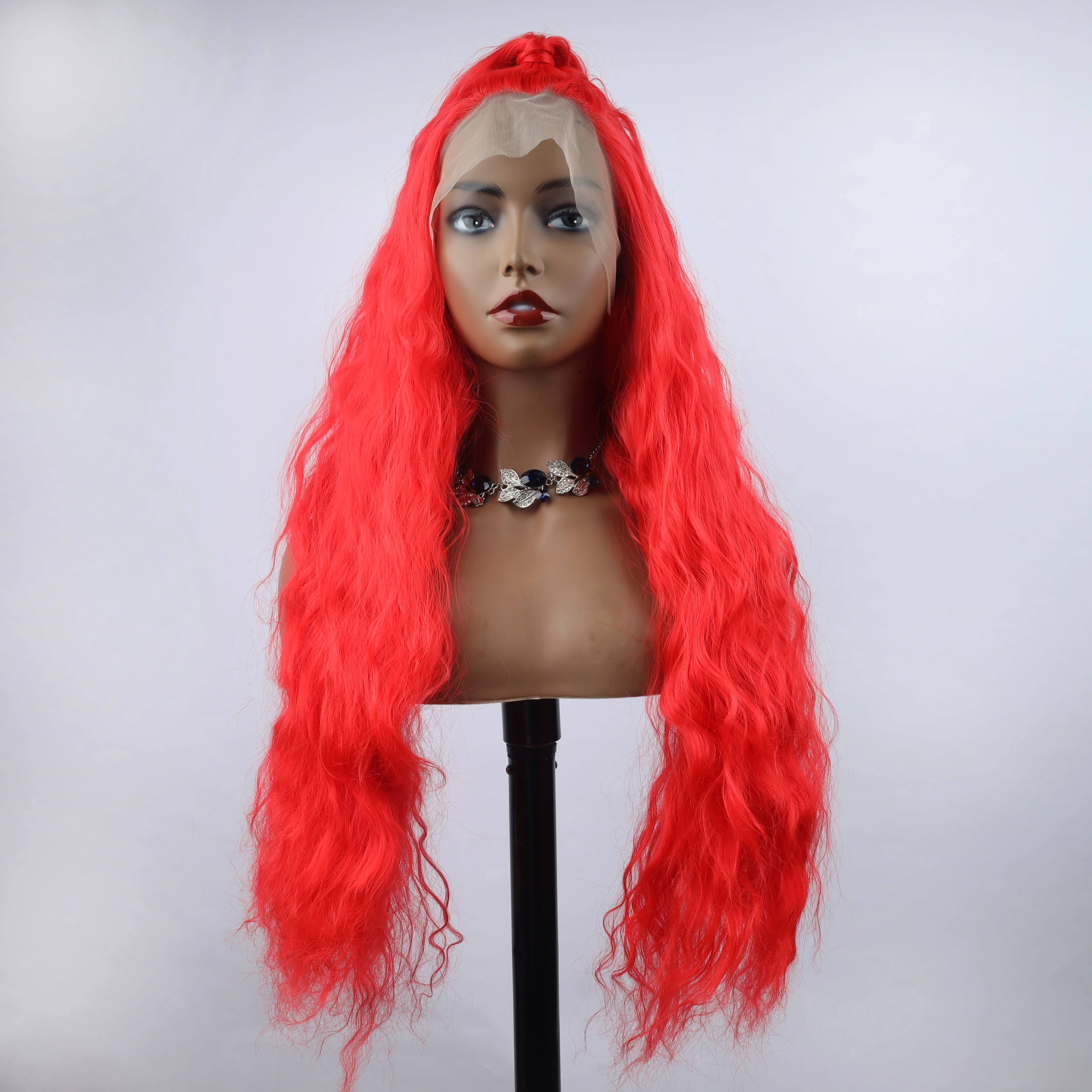 

oley Fashion Curly Wig Synthetic Lace Front Wigs RedFemale Lace Wig 13X3 For Black Women Cosplay Hair Daily Use