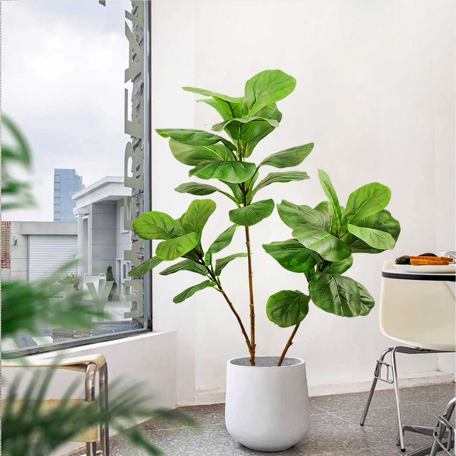 人工フィクスリの葉の植物,135cm, 5.3インチ,屋外,庭,庭,バルコニー,屋内およびオフィスの装飾