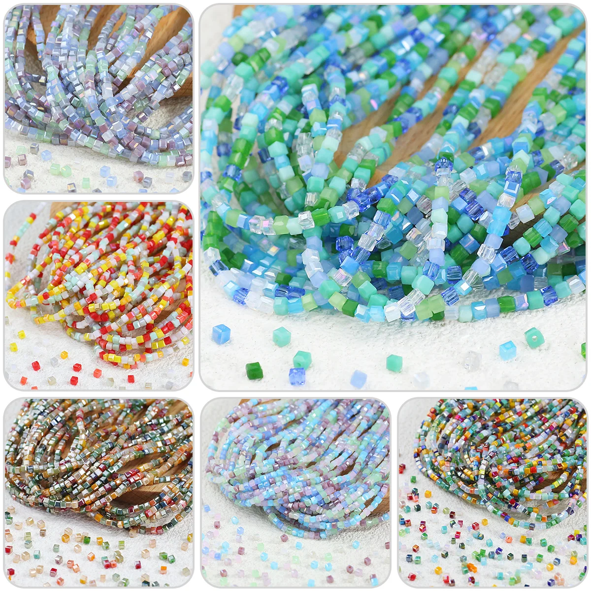 2mm Multicolored Czech Glass Crystal Beads Cube Square Crystal Beads Charms Colour Candy Seed Beads for DIY Jewelry Making