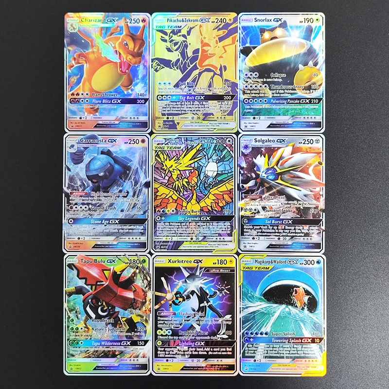 

9PCS DIY PTCG English Moltres Zapdos Articuno Pikachu Zekrom GX Sun & Moon Black Star Promo Hobby Collection Flash Card Toy