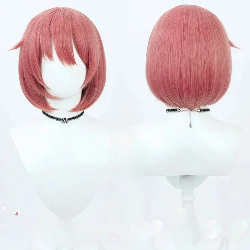 Game Literature Club Sayori Cosplay Wig Short Pink Red Heat Resistant Synthetic Hair Wigs Halloween Party
