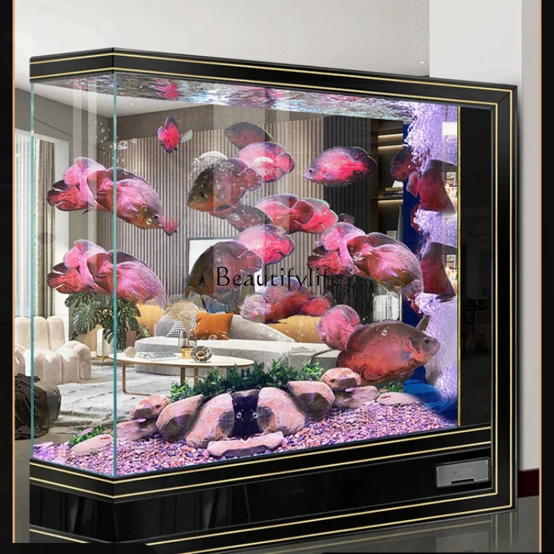 Super White Glass 2023 New Fish Tank Living Room Home Medium and Large Integrated Change Water Subareas Screens Aquarium