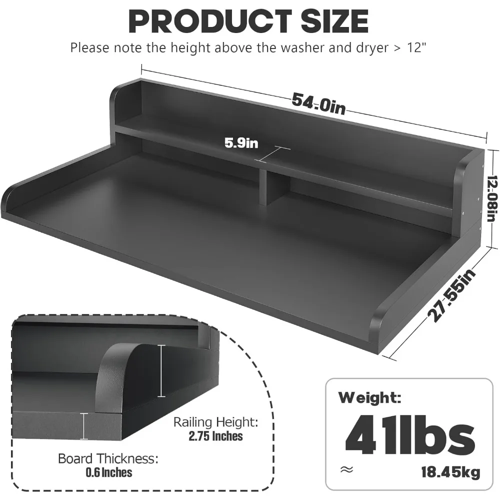 Dessus de seau pour laveuse et sécheuse à 2 niveaux avec bord R64 et coussinets coordonnants, dessus de linge de 54 po de largeur x 27.55 po de profondeur pour laveuse et sécheuse