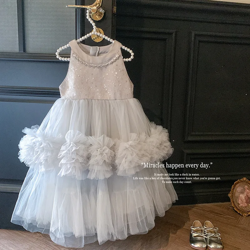 Girls Korean Loose Fit Tulle Princess Dress – Summer Casual Mesh Gown for Toddlers, Versatile Party Wear