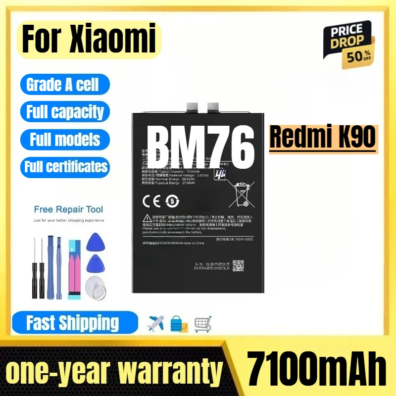 

BM76 for Xiaomi Redmi K90 Mobile Phone Battery High Quality High Capacity Battery Replacement Bateria Grade A Cell with Tools