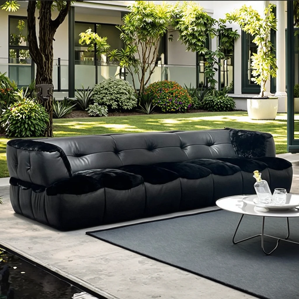 Original design high rebound foam filled top pattern cowhide fur cover transparent acrylic feet Russian pine living room sofa