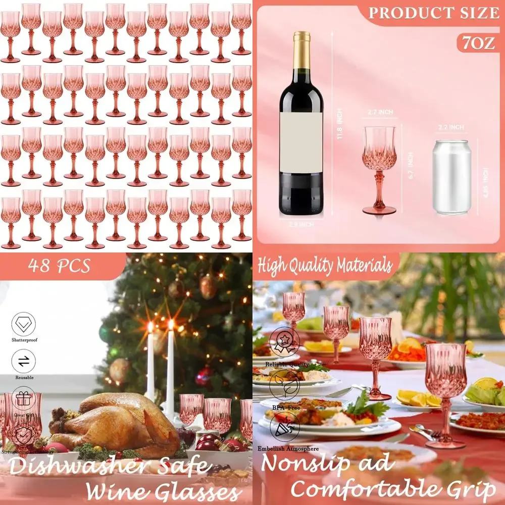 

Vintage Style Plastic Wine Glasses for Weddings and Grand Events - Cordial Drinking Glasses Party Supplies Set of 4