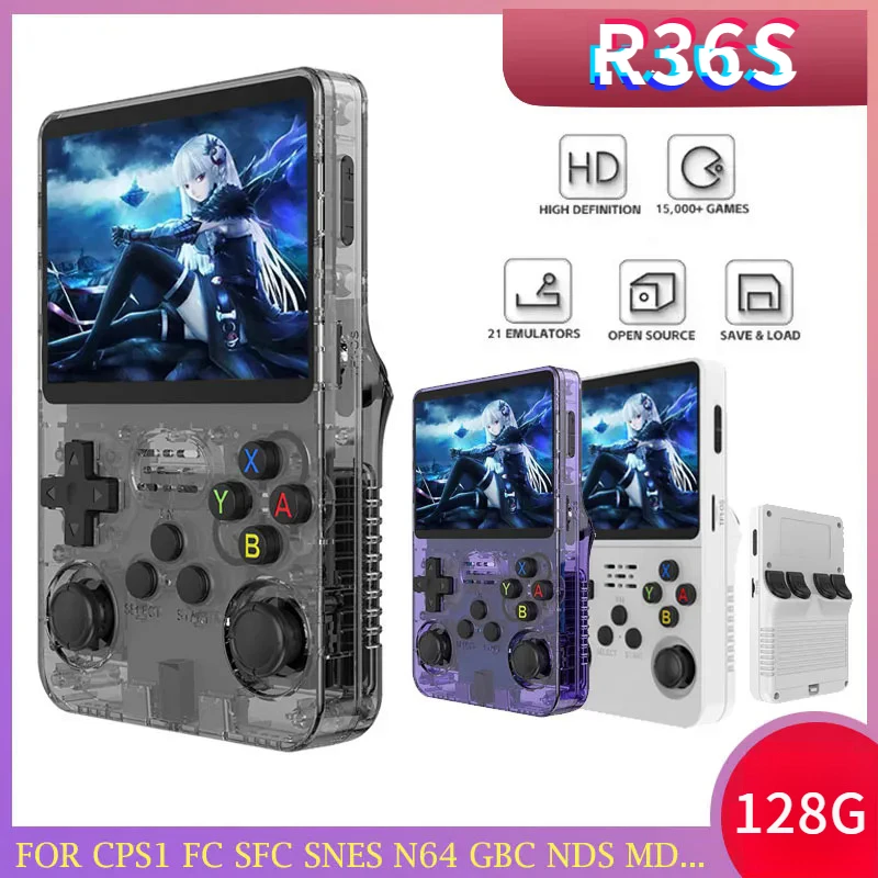 

R36S Retro Handheld Game Console 3.5Inch IPS Screen Linux System Portable Pocket Video Game Player Open Source 64/128GB Games