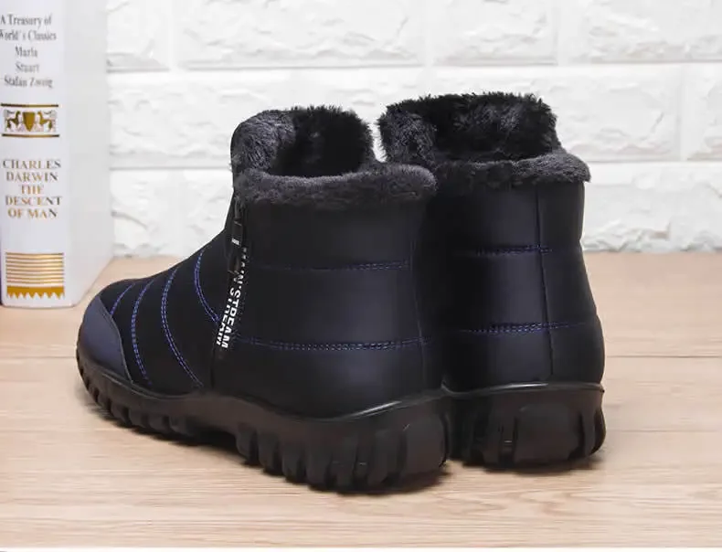 Herren Herbst-Winter Schneestiefel mit Seitenreißverschluss, Wasserdicht, Plüsch Gefüttert, Warme Freizeitschuhe aus Baumwolle, Kostenloser Versand – Detail 14