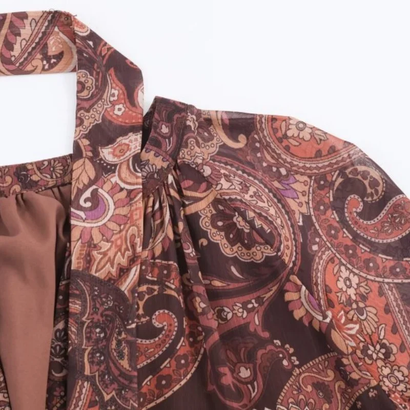 Vestidos Vintage florales con cuello Halter para mujer, vestido largo holgado con cuello en V y lazo frontal, vestidos largos bohemios elegantes para vacaciones en la playa