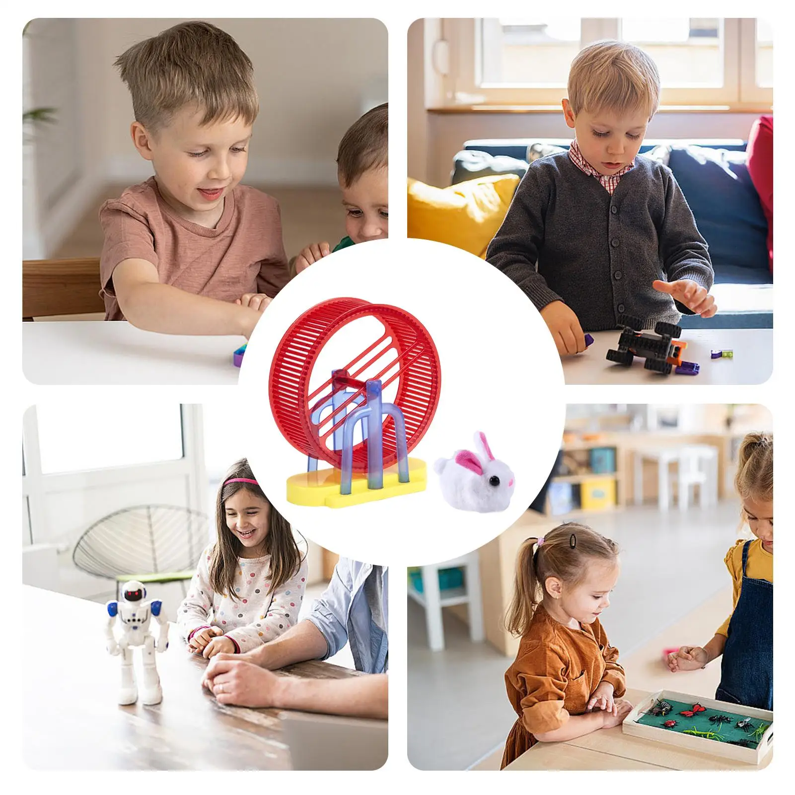 Brinquedo eletrônico de hamster para animais de estimação, simulação interativa, modelo de coelho de pelúcia com suporte, jogo de roda de exercício para cachorro, gato, menina