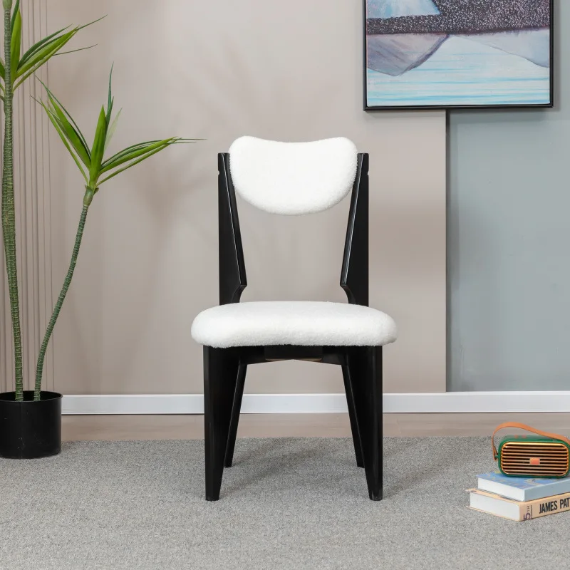 #Nordic retro lamb wool solid wood dining chair living room home designer leisure desk simple apartment
