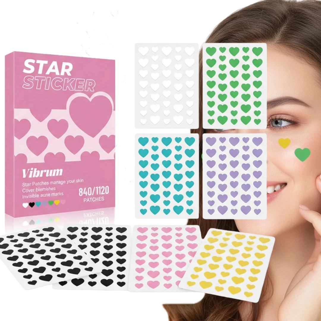 

840/1120 отсчетов, милые пластыри от прыщей от прыщей, гидроколлоидные пластыри для лица, красочное покрытие в виде пятен в форме сердца, невидимый уход за пятнами