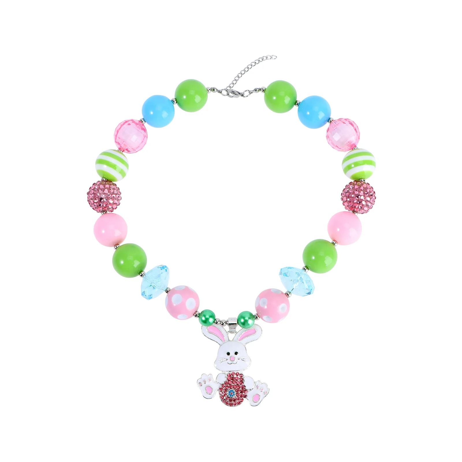 

Adjustable Rabbit Pendant Necklace For Party Wear With Bubblegum Beads Chunky Jewelry For Daily Fashion Gift