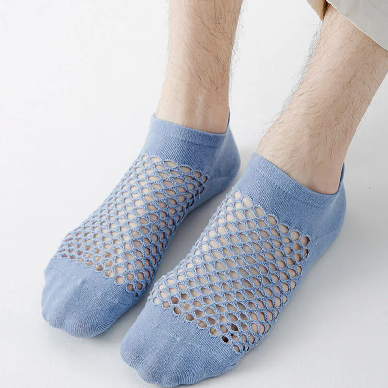 5 Pairs Men's Thin Breathable Boat Socks Solid Color Sweat- Absorbing Easy Mesh Invisible Sock Soft High Quality Sports Sox