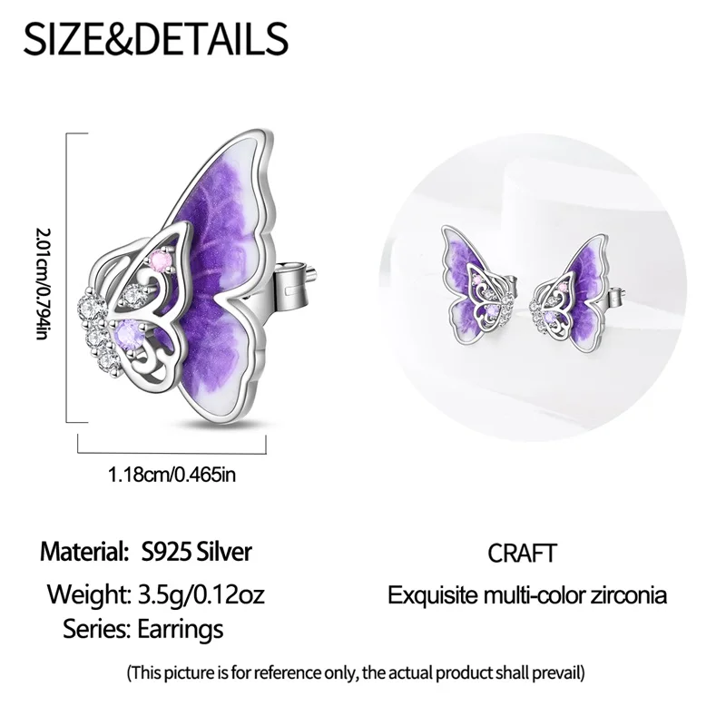 أقراط فراشة مضيئة من الفضة الإسترليني عيار 925، مناسبة للبيع بالجملة من الأقراط المراهقات وهدايا المجوهرات النسائية #6
