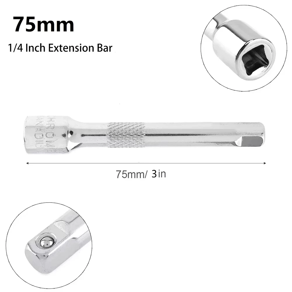 3pcs 1/4 Inch Socket Ratchet Wrench Extension Bar 50/75/100mm Long Bar Steering Sleeve Connecting Rod Socket Extender hand tool image 4