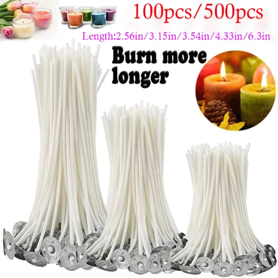 

100 PCS/500 PCS 6.5-16cm Candle Wicks Smokeless Wax Pure Cotton Core For DIY Candle Making Pre-Waxed Wicks Party Supplies