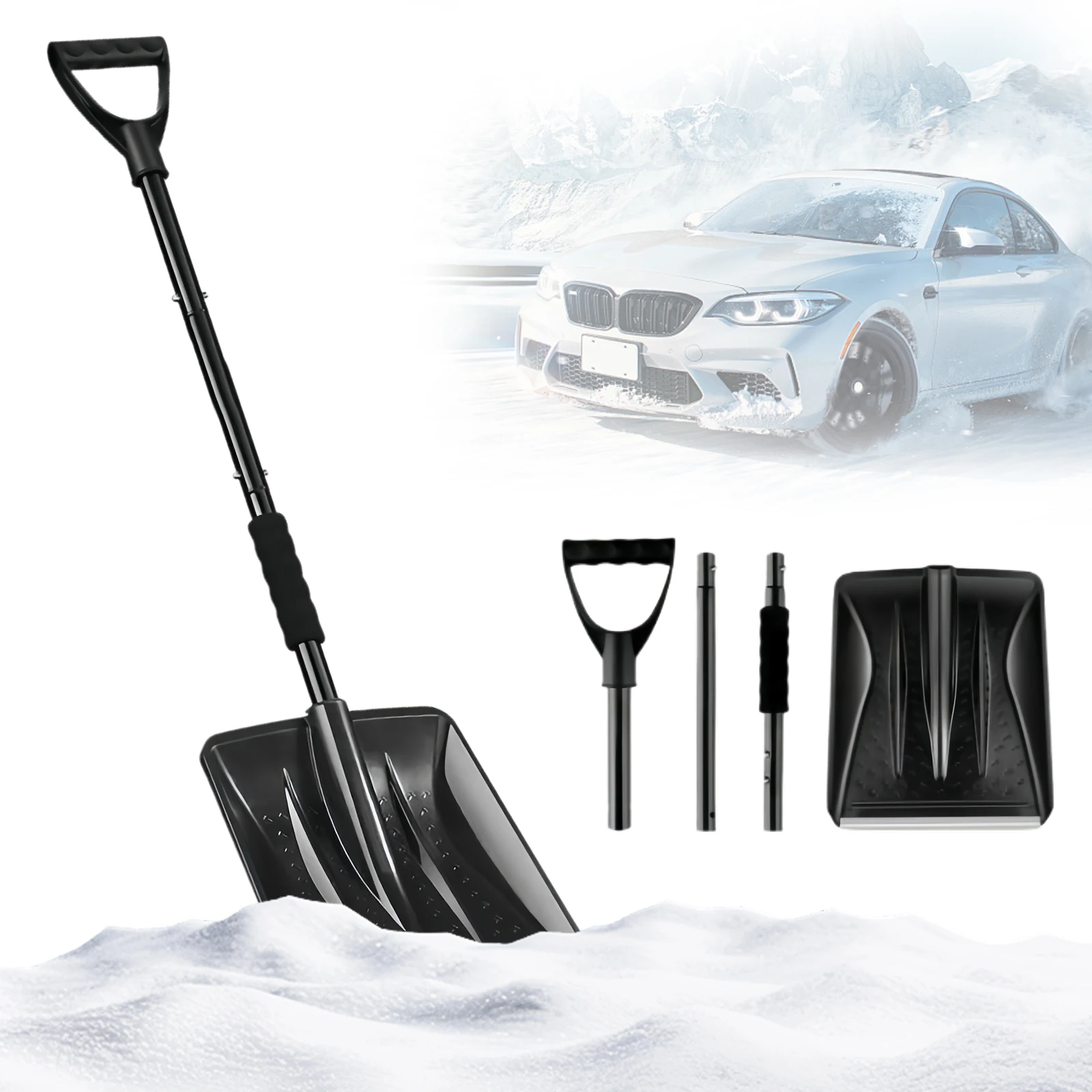 

Регулируемая автомобильная лопата для снега, легкая телескопическая лопата для льда, съемная вращающаяся лопата для уборки снега для дома, сада, кемпинга