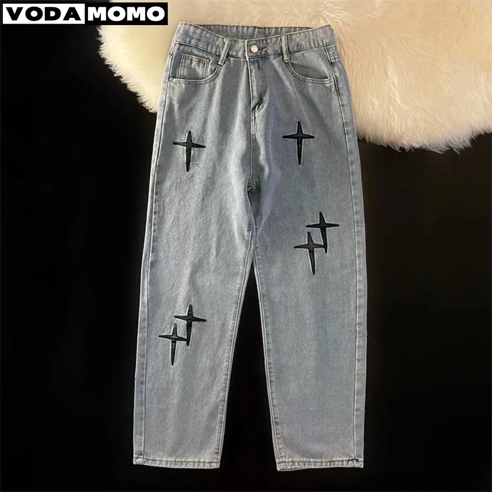 

Retro Streetwear Loose Straight Tube Baggy Pants Jeans Men Style Ripped Trousers 2024 Spring Vintage Straight Wide Leg Denim