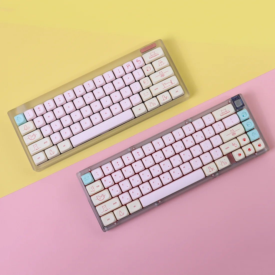 Cute Cat Korean Keycaps 128 keys PBT Sublimation Moa Ball Cap Pink Minimalist Small Font Mechanical Keyboard Keycaps