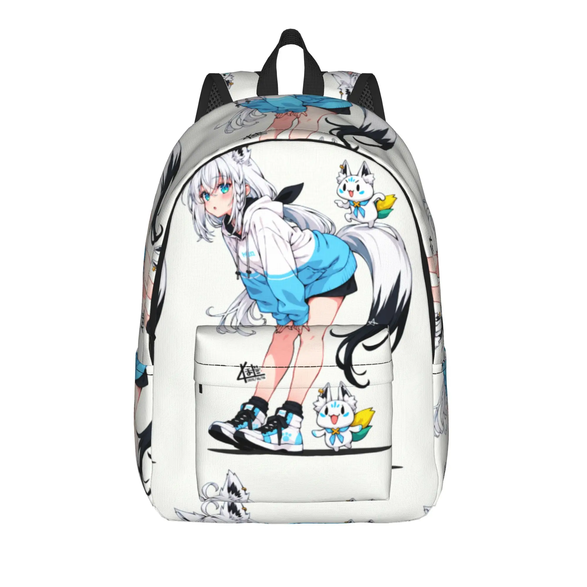Hololive Gamers Shirakami Fubuki Casual Backpack  Girl Polyester Workout Backpacks Durable Kawaii High School Bags Rucksack