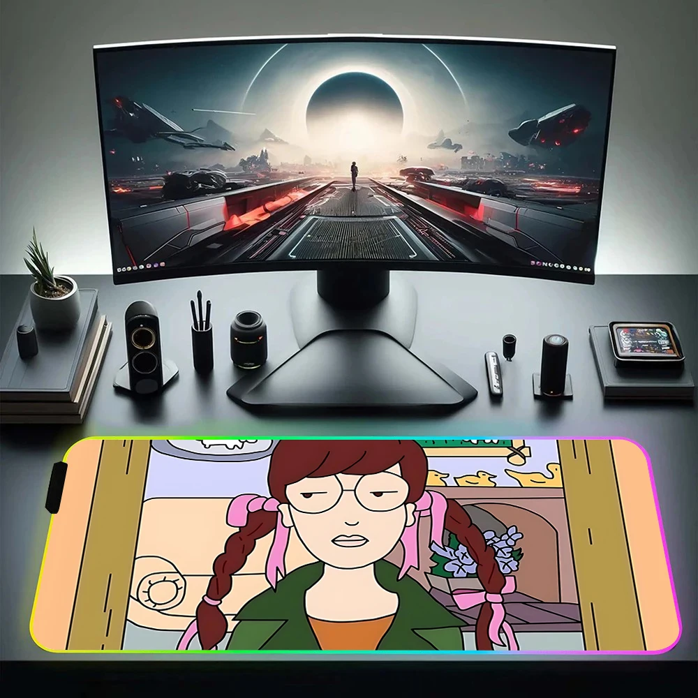 Anime D-Daria RGB Pc Gamer Keyboard Mouse Pad Mousepad LED Glowing Mouse Mats Rubber Gaming Computer Mausepad