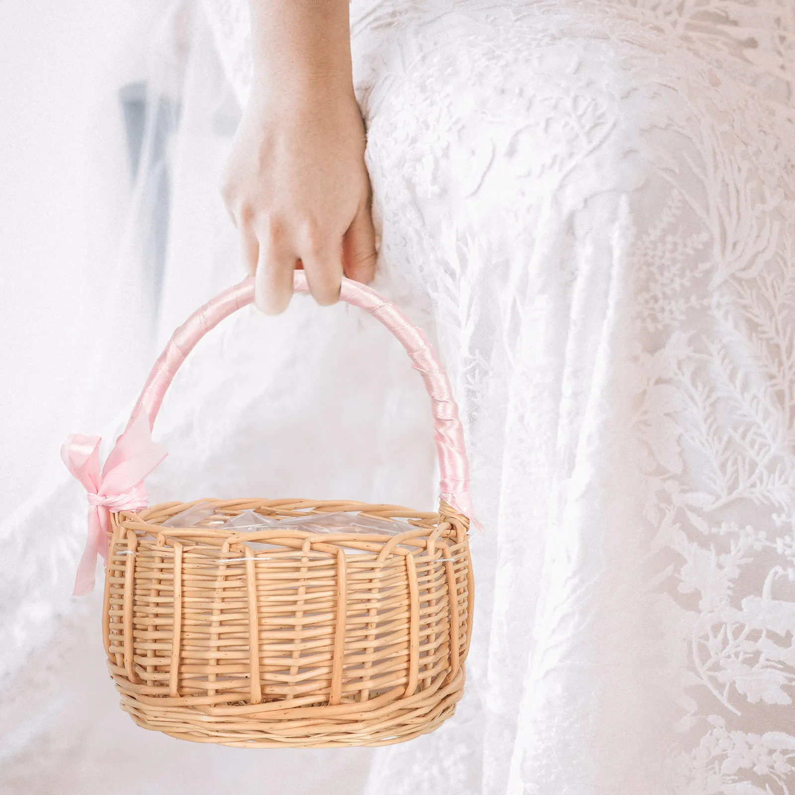 

Плетеная корзина для цветов, свадебный декор, контейнер для цветов, для свадебной церемонии, держатель для конфет и подарков, романтический реквизит для фотосессий