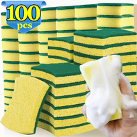 1/100pcs Soft Kitchen Dishwashing Sponge Household Cleaning Brush Sponge Absorbent Clean Rub Pot Rust Scouring Pad Removing Kits