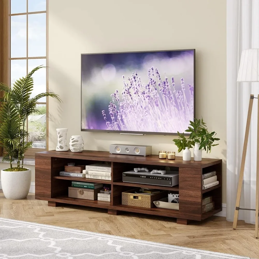 Wood TV Stand for TVs Up To 65 Inch Flat Screen, Modern Entertainment Center with 8 Open Shelves, Universal