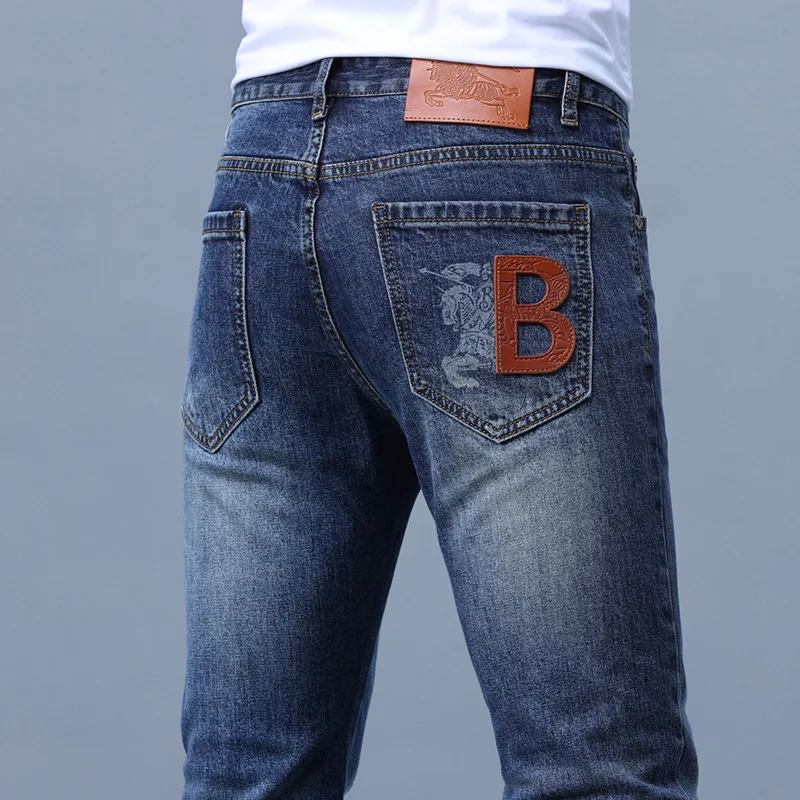 Affordable luxury fashion jeans men's high-end fashionable printed casual all-matching slim fit skinny stretch denim trousers