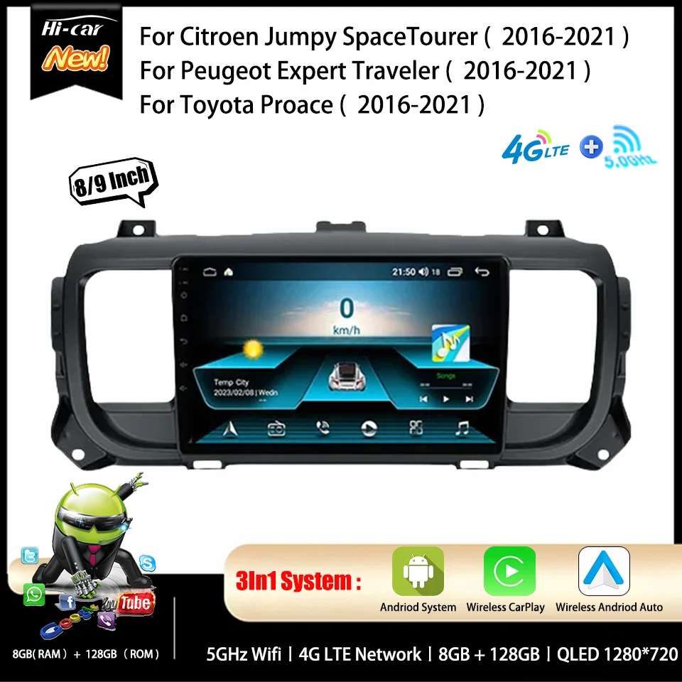

2 Din Car Android Multimedia Radio Player for Citroen Jumpy SpaceTourer for Peugeot Expert Traveler for Toyota Proace 2016-2021