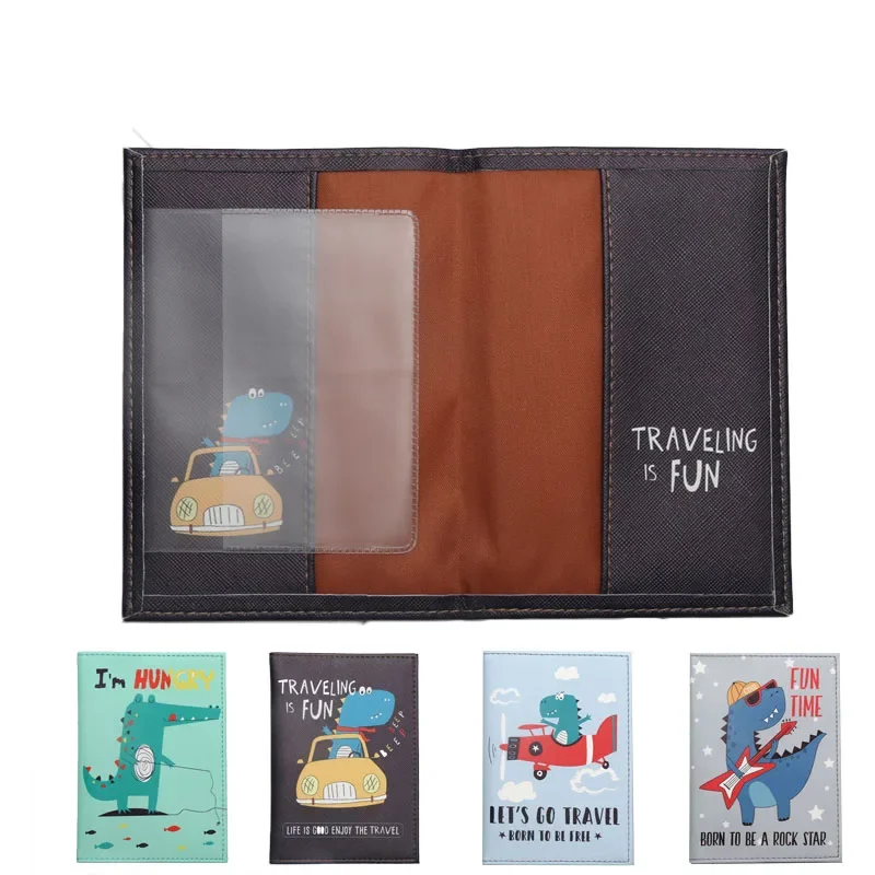 Passport Cover Cartoon Dinosaur Crocodile Animals Men Women PU Leather Travel Passport Holder Case Card ID Holders Wallet Bags