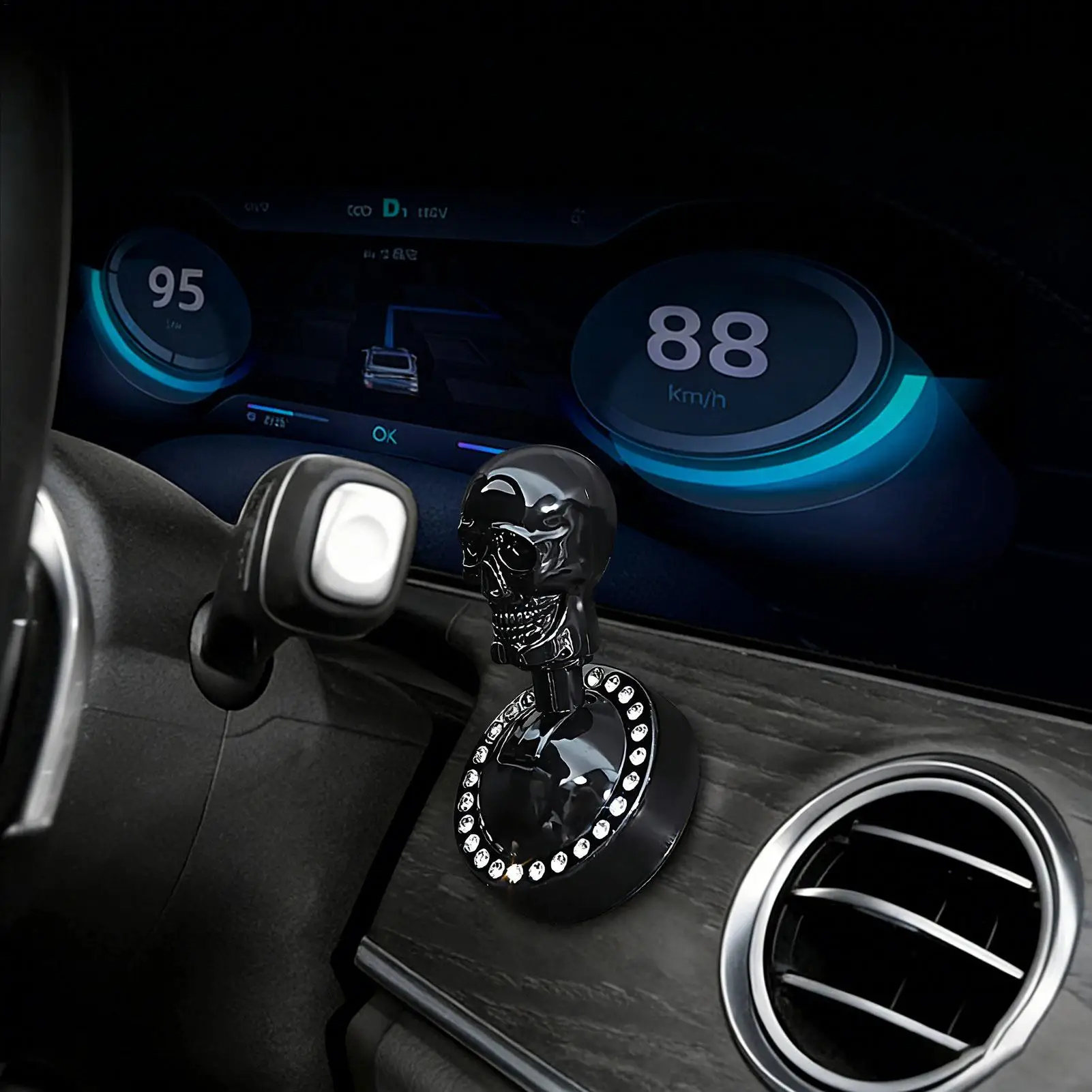 universal Button Start Car Shift Knob Gothic Metal Skull Universal Lever Car Push Start Button Cover Auto Interior Accessories