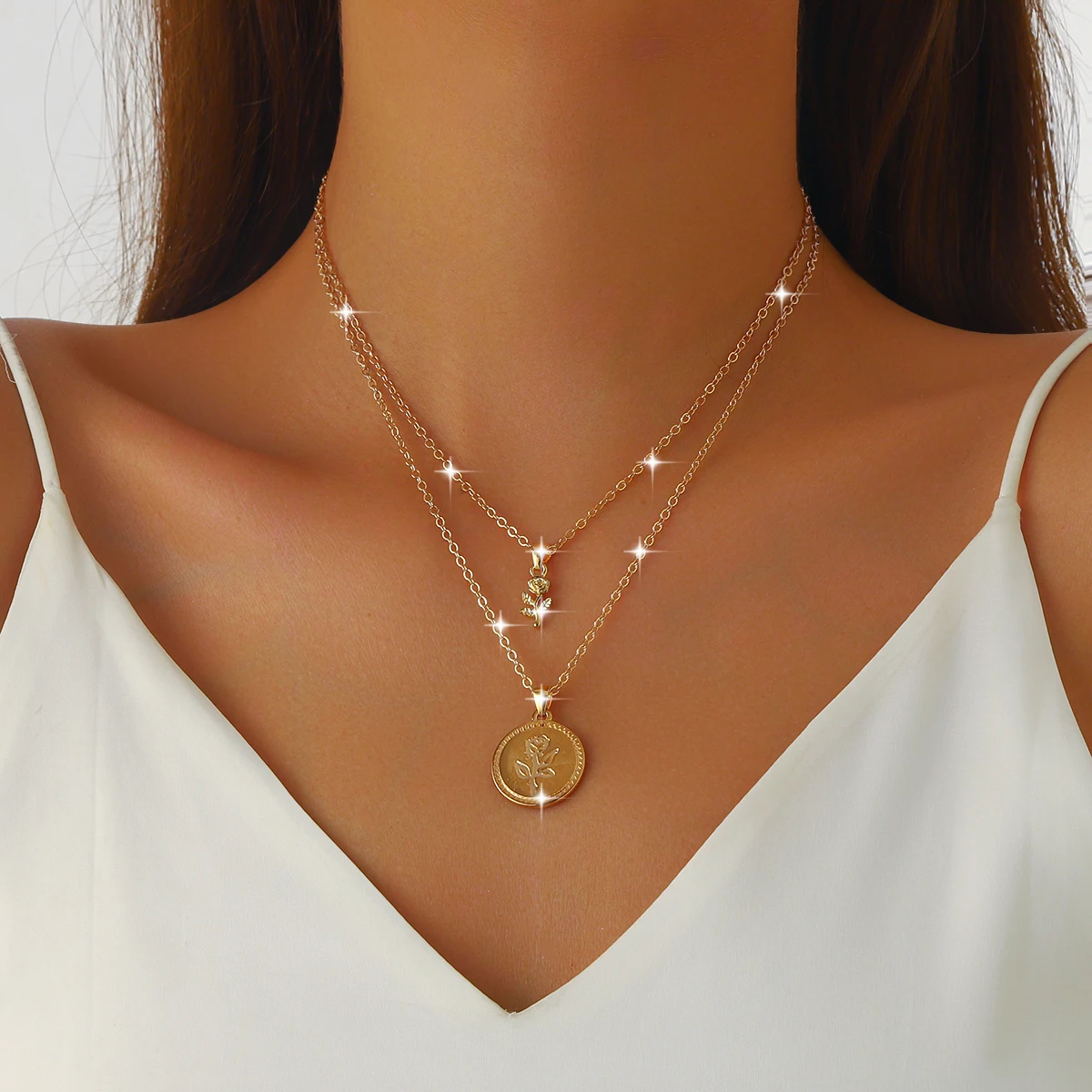 1 PCS Y-shaped Necklace Set for Layered Stacking, Fashionable, and Vintage Design with a Cross and Sparkling Jewelry
