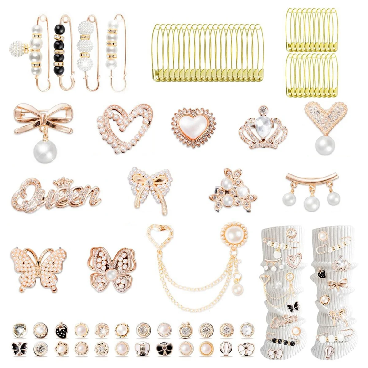 A03R 80pcs Socks Charms Kit, Brooches and Pins for Women,Shoe Charms,Junk Charms for Socks,Shoe Charms for Sneakers, Charms