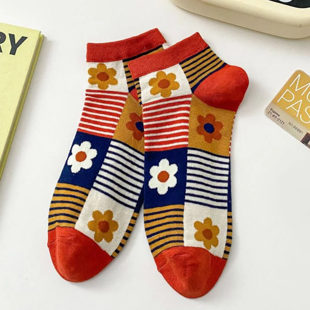 5 PairLot Designer Brand Socks For Women Cute Sunflower Print Spring Summer Short Shallow Mouth Socks Lady Sokken Chaussette